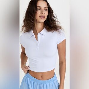 ALO Yoga White Cropped Polo Top